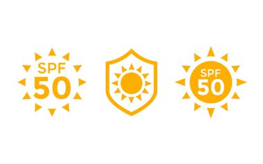 UV, güneşten korunma, Spf 50 vektör simgeleri beyaz