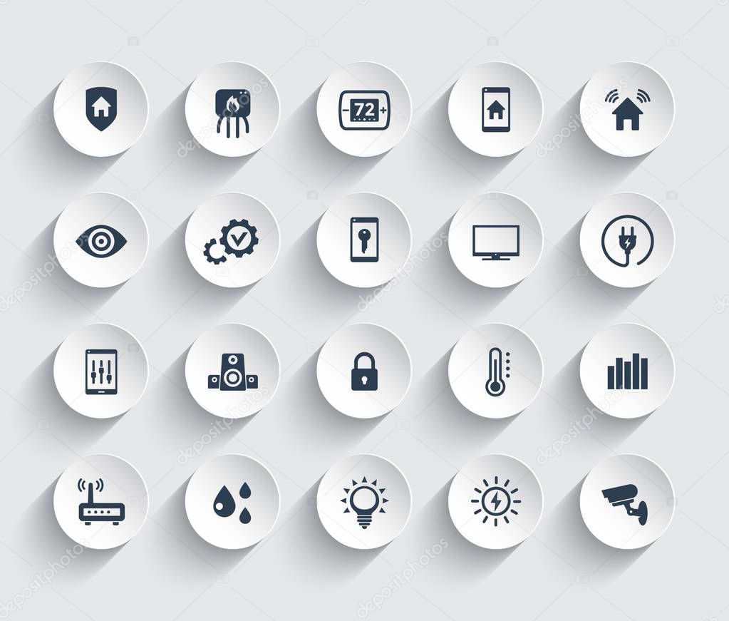 Smart house automation system icons set