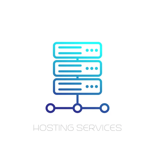 Server, icona della linea di servizi di hosting su bianco — Vettoriale Stock