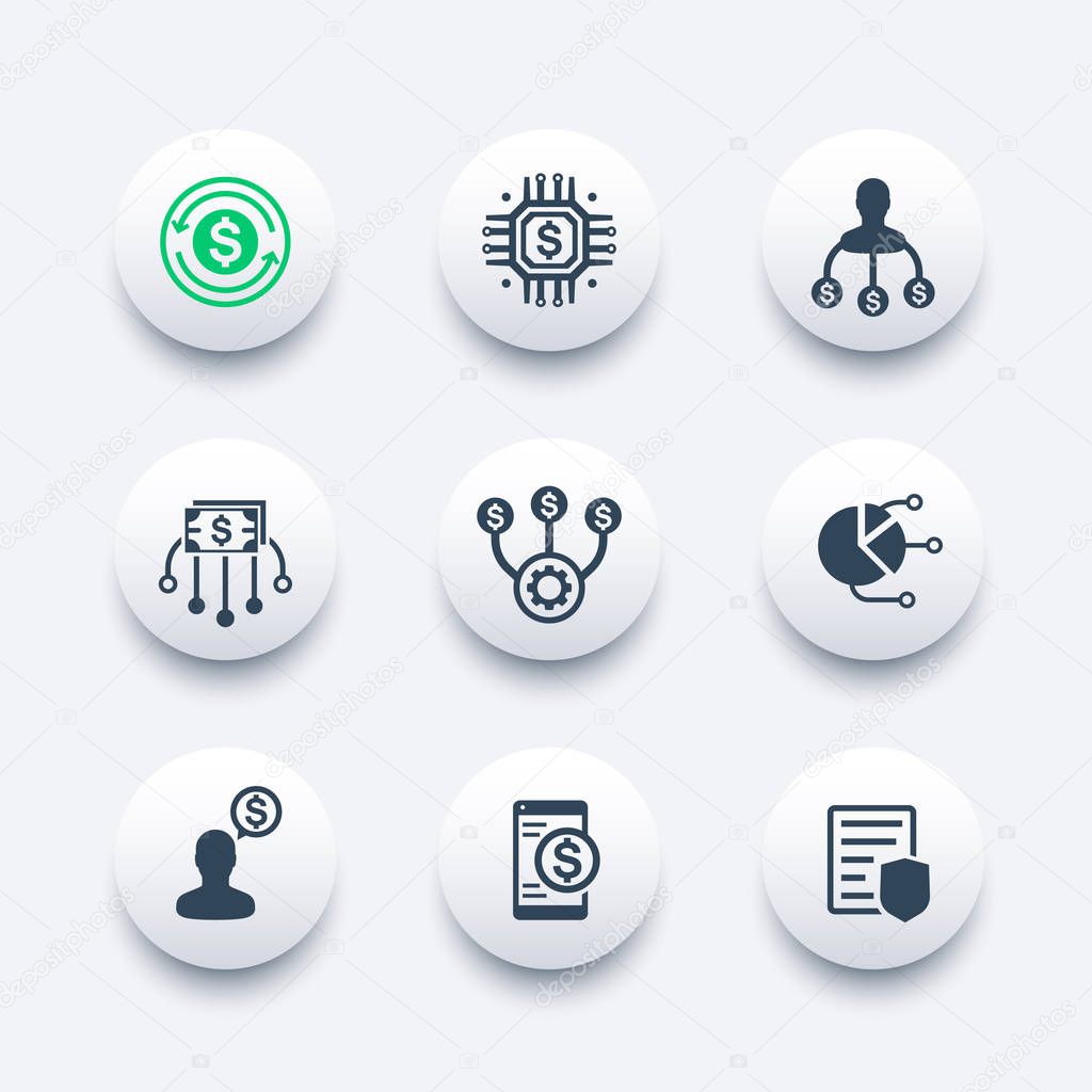 finance management, financial instruments icons