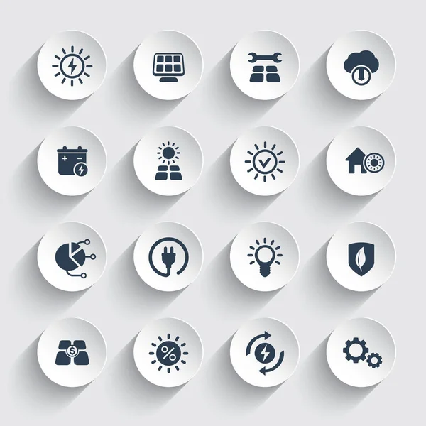 Solar energy, sun powered energetics icons set — Stock Vector