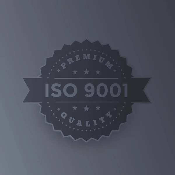 Emblema vetorial ISO 9001, versão metálica escura —  Vetores de Stock