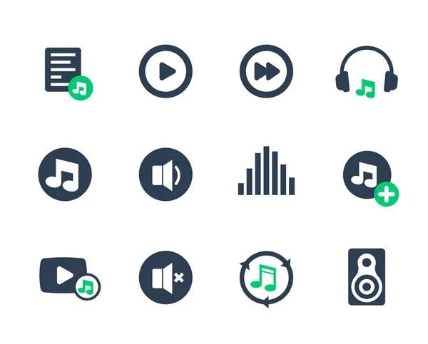Música, ícones de áudio definido em branco — Vetor de Stock