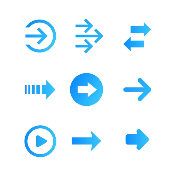 Flechas vector conjunto, azul sobre blanco — Vector de stock