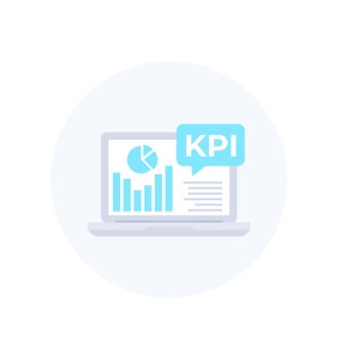 KPI vector icon with laptop and business analytics clipart