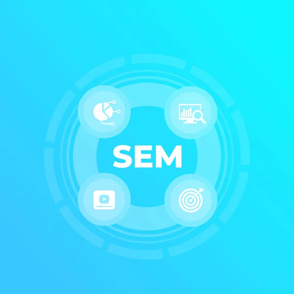 SEM, marketing par moteur de recherche, vecteur web analytics — Image vectorielle