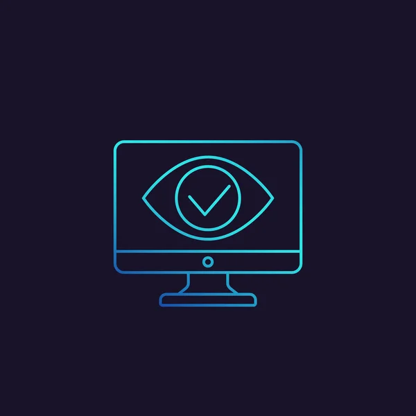 Monitoring, ouderlijke controle pictogram, oog op scherm — Stockvector