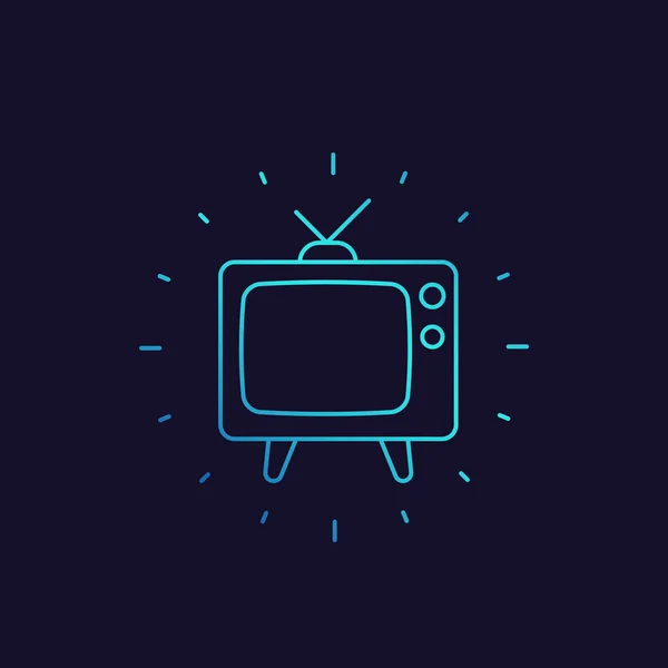 Tv con antenna, vecchia icona lineare della televisione — Vettoriale Stock