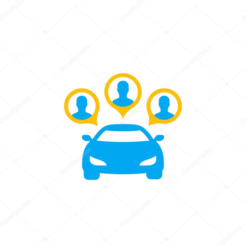 Carsharing icon, car and passengers, eps 10 file, easy to edit