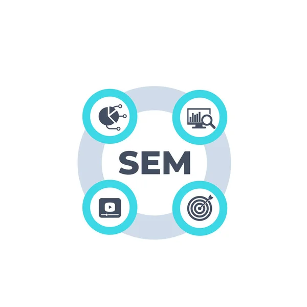 SEM, infographie vectorielle de marketing par moteur de recherche — Image vectorielle
