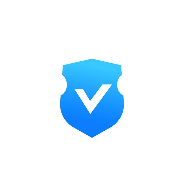 Escudo con marca de verificación, icono de seguridad en blanco — Vector de stock