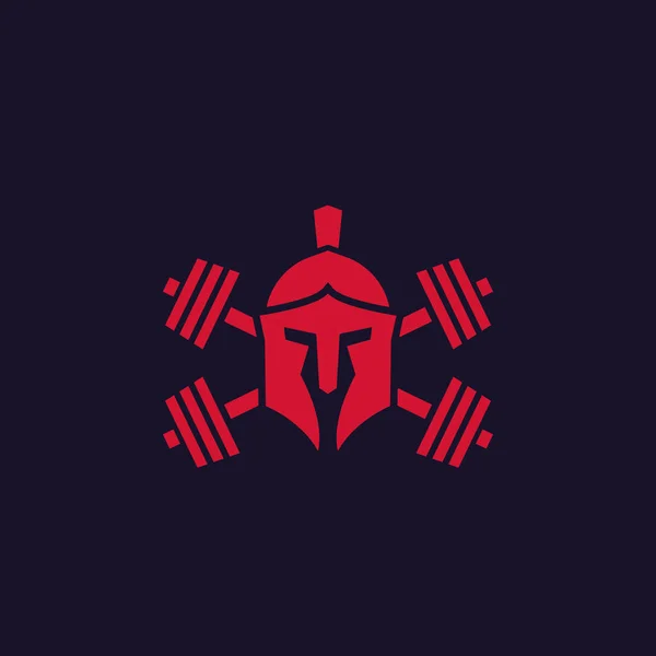 Sportschool logo met de Spartaanse helm en halters — Stockvector