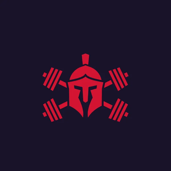 Logo de gymnase avec casque spartiate et cloches — Image vectorielle