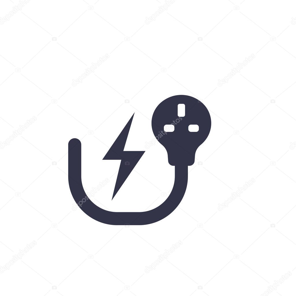 uk electric plug, electricity symbol on white