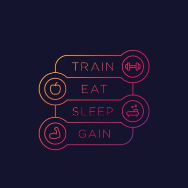 Tren, yemek, uyku, kazanç, Fitness poster
