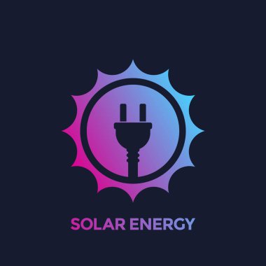 Solar energy vector icon, sun and electric plug clipart