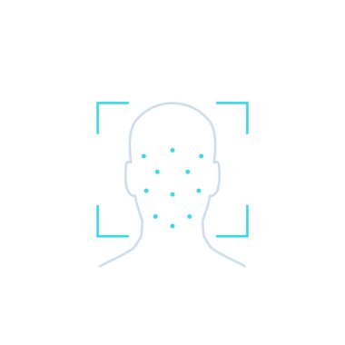 Yüz tanıma, biyometrik, yüz tarama hattı simgesi