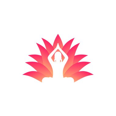Yoga logosu, meditasyon kız ve Lotus çiçek