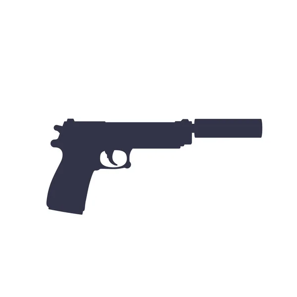 Pistolet avec silencieux, silhouette vectorielle isolée — Image vectorielle