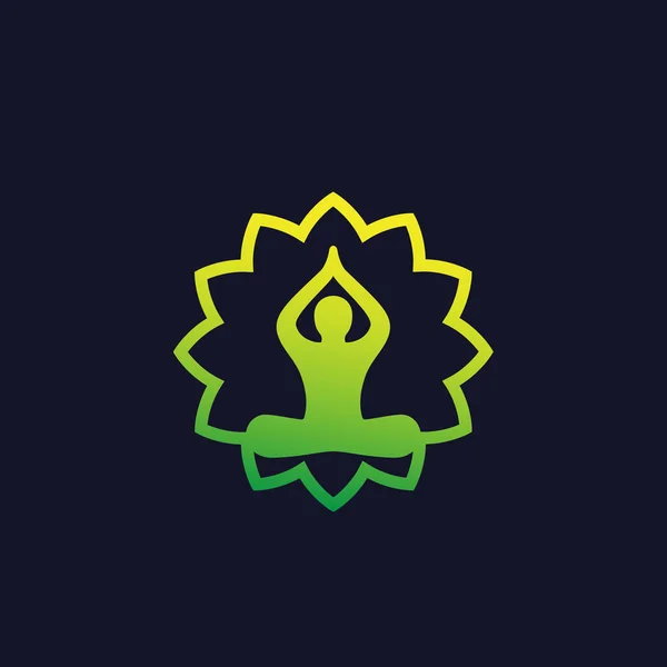 Yoga, logo de méditation, homme en pose de lotus — Image vectorielle