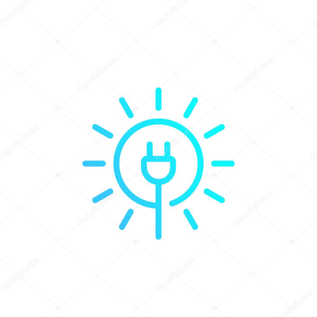 Solar energy, sun and electric plug, vector logo