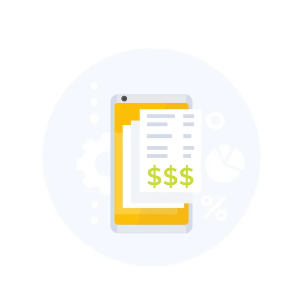 App facture, icône vectorielle de paiement mobile — Image vectorielle