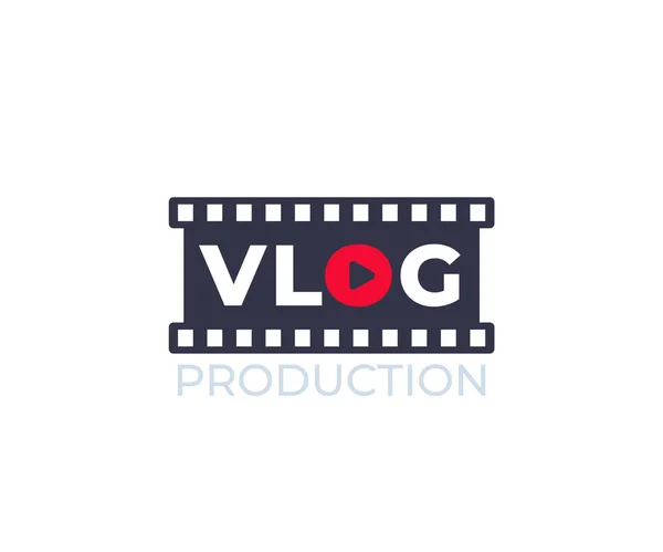 Vlog、ビデオブログ、フィルムストリップ付きベクトルロゴ — ストックベクタ