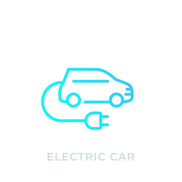 Electric car with plug, EV, linear icon — Stock Vector