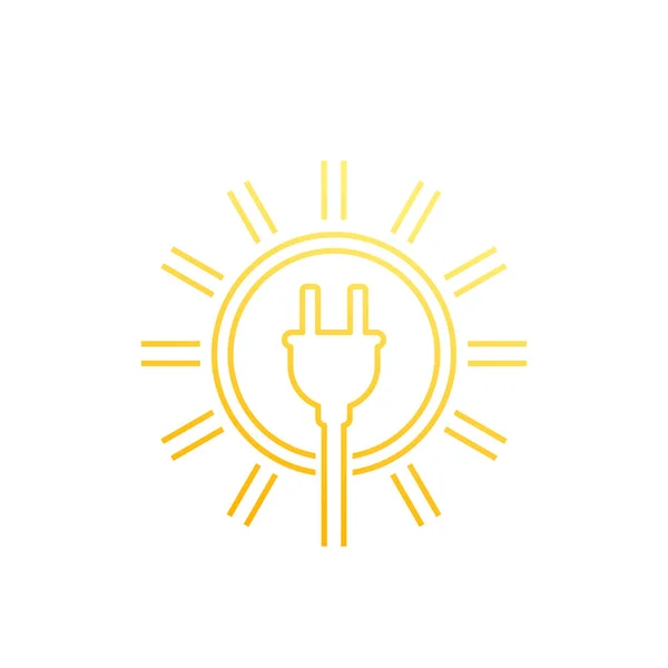 Energia słoneczna, słońce i Wtyczka elektryczna, ikona liniowa — Wektor stockowy