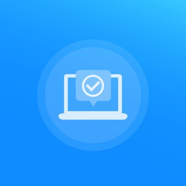 Onay damgalı dizüstü bilgisayar, kabul, vektör simgesi