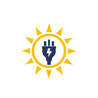 Solar energy, sun and electric plug, vector logo clipart