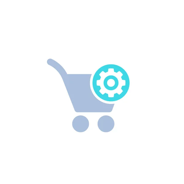 Processamento de pedidos, carrinho de compras com ícone de roda de engrenagem —  Vetores de Stock