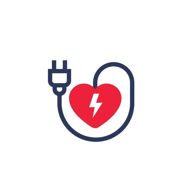 Jantung dengan ikon colokan listrik pada putih - Stok Vektor