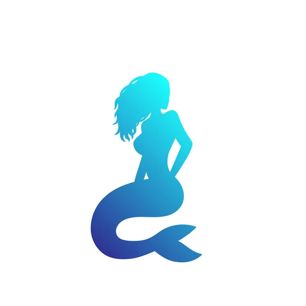 Sirena silhouette su bianco, arte vettoriale — Vettoriale Stock