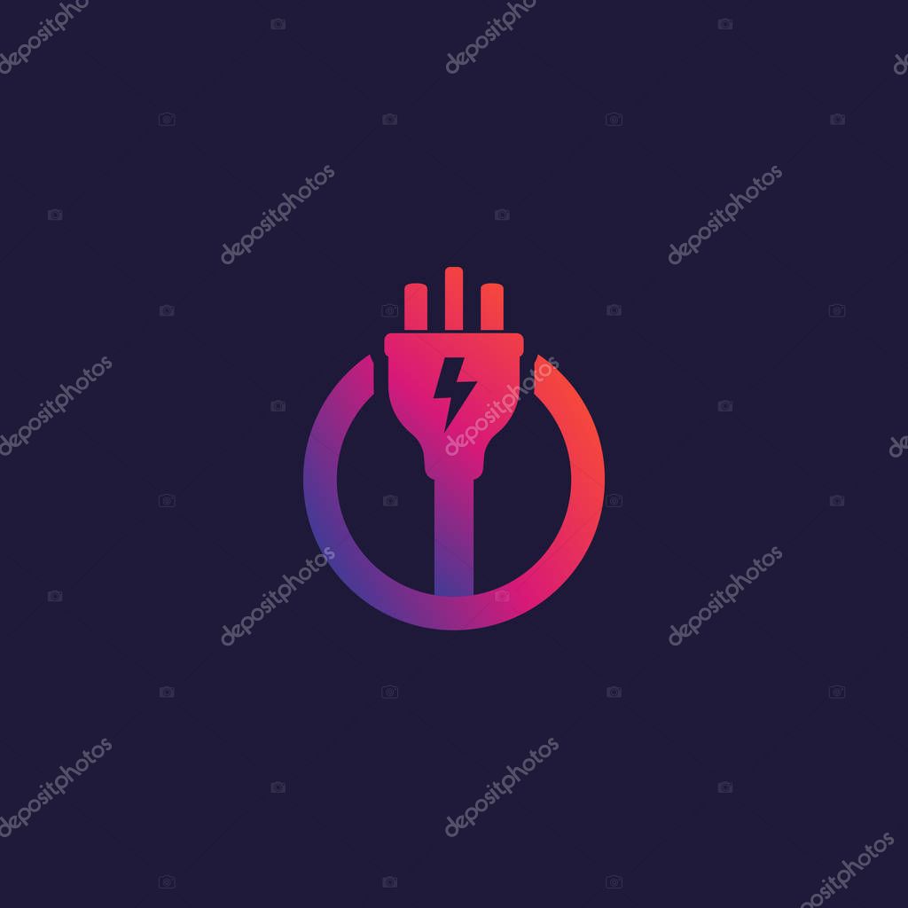 Electricity vector icon, logo with electric plug, eps 10 file, easy to edit