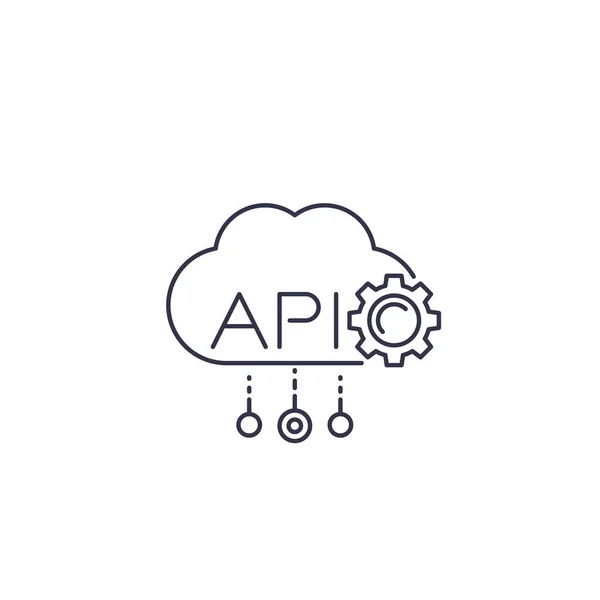API de nube, icono de línea de integración de software — Vector de stock