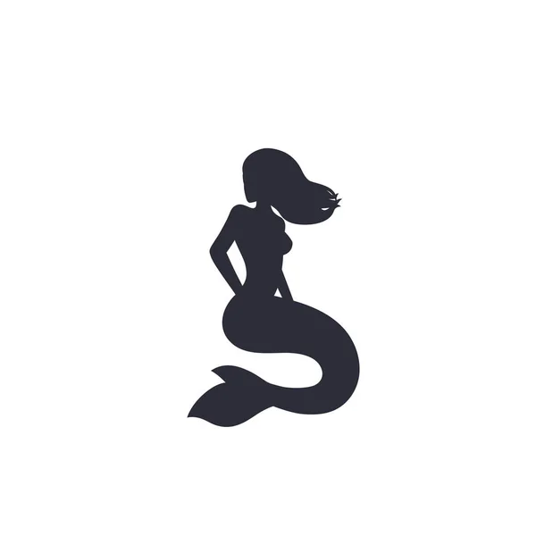 Meerjungfrau-Silhouette isoliert auf Weiß, Vektorkunst — Stockvektor