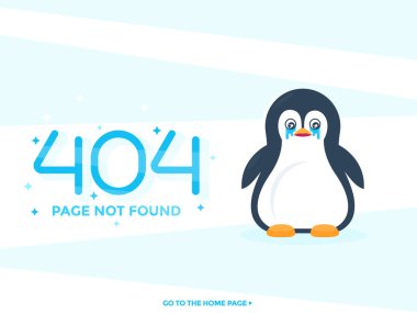 404 page not found with crying pinguin, vector clipart