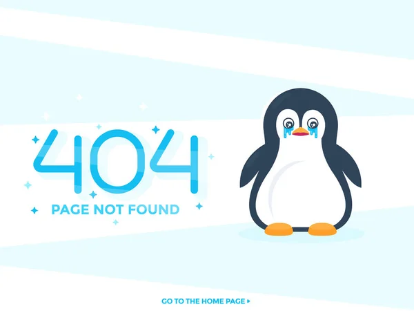 404 pagina non trovata con pinguino piangente, vettore — Vettoriale Stock
