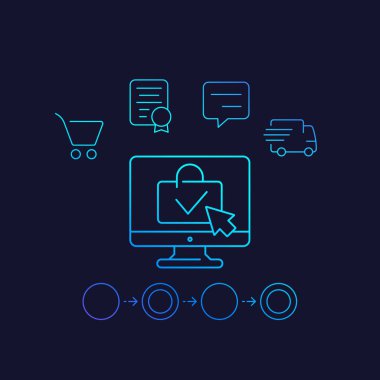 online sipariş, e-ticaret lineer simgeler, vektör