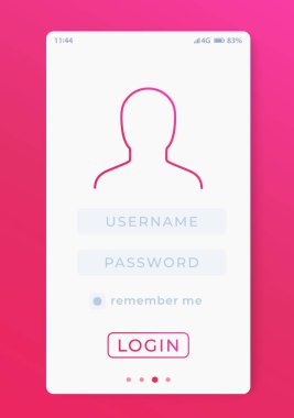 Kullanıcı Girişi, mobil arayüz vektör şablonu