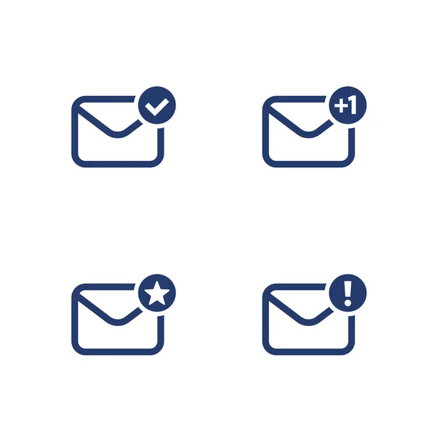 Posta elettronica, posta in arrivo, icone vettoriali di posta elettronica su bianco — Vettoriale Stock