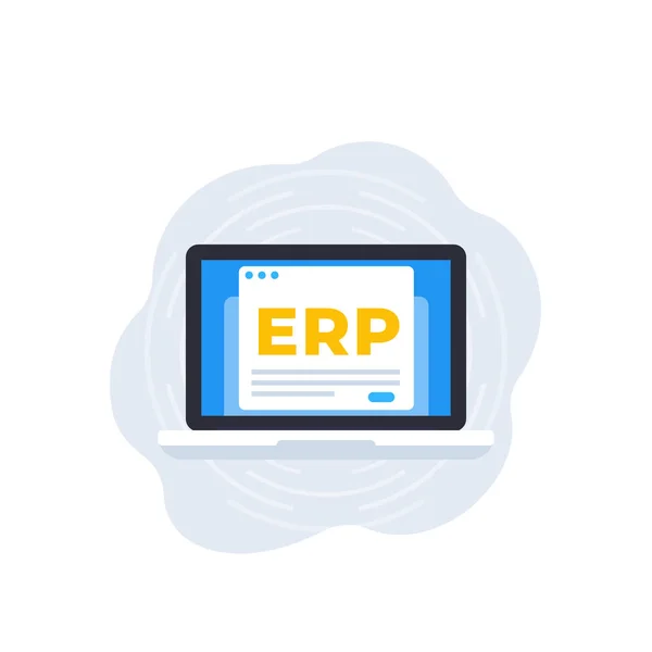 Icono de software del sistema ERP con portátil — Vector de stock