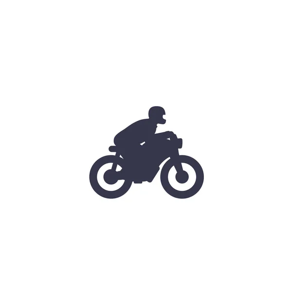 Jinete en el icono de la moto en blanco — Vector de stock
