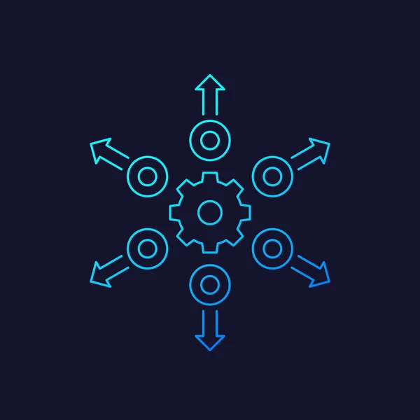 Ícone linear de distribuição com engrenagem —  Vetores de Stock