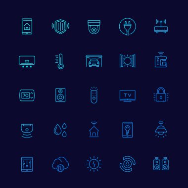akıllı ev ve ev otomasyon simgeleri, çizgi vektörü