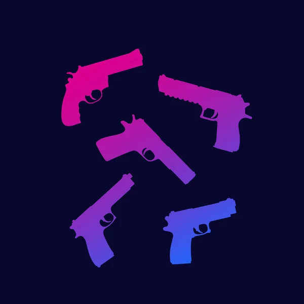 Revolver, pistol, guns silhouettes with gradient — Stock Vector