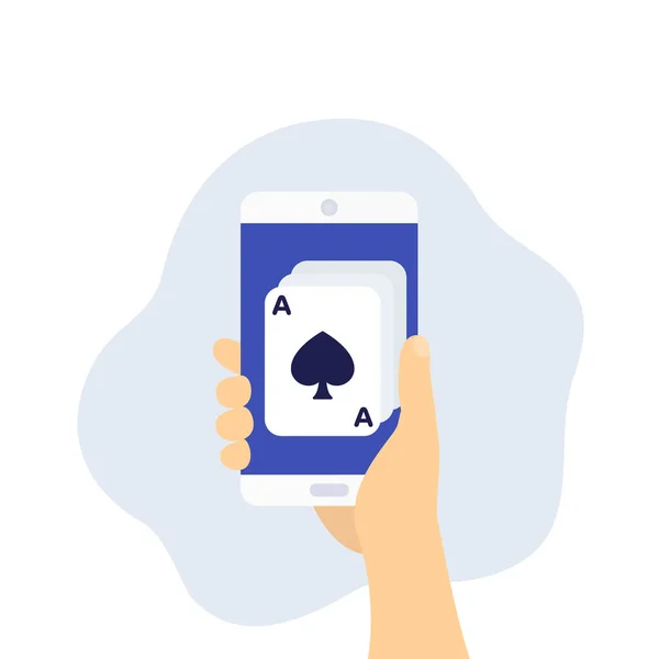 Онлайн-казино, покер, телефон в руці, вектор — стоковий вектор