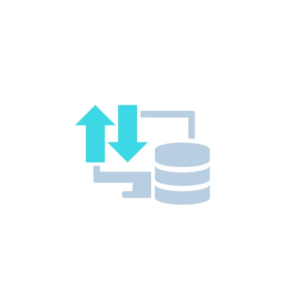 Database en computer, icoon voor gegevensoverdracht, vector — Stockvector