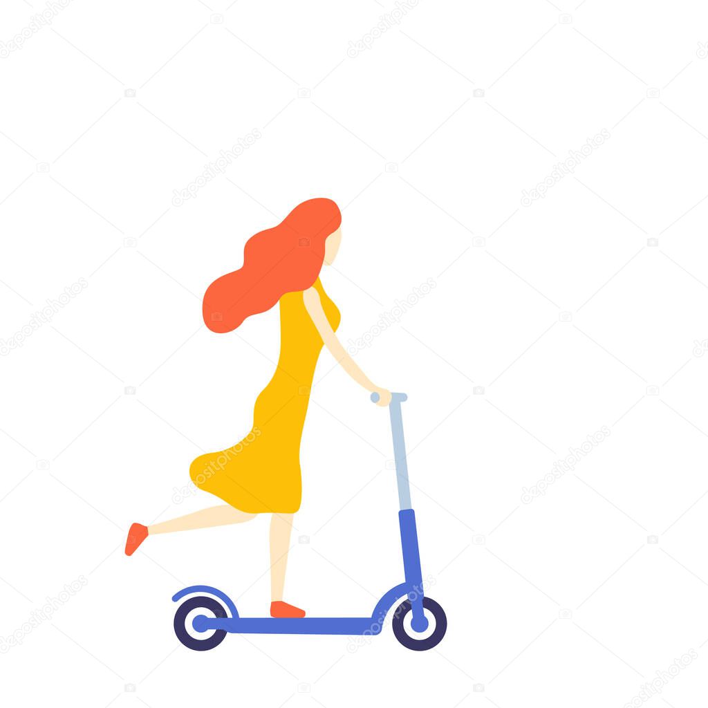 girl riding a kick scooter, vector